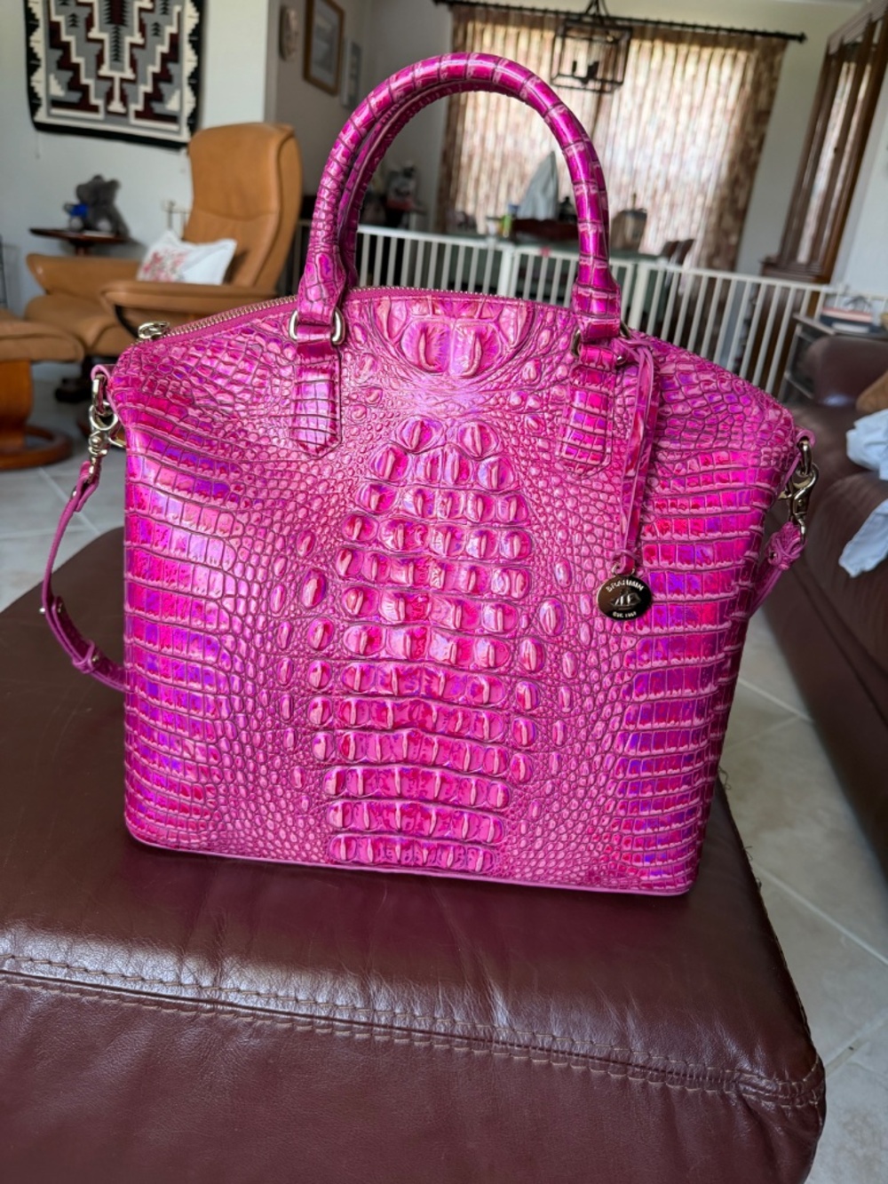 Brahmin Large Duxbury Satchel & Ady Wallet Set Pink Potion Iridescent Rare - Picture 4 of 16